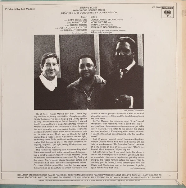 Thelonious Monk - Monk's Blues (LP, Album, RE) (Very Good Plus (VG+)) - Image 2