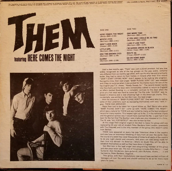 Them - Here Comes The Night (LP, Album, Mono, Glo) (Very Good (VG)) - Image 2