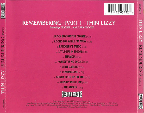 Thin Lizzy Featuring Eric Bell And Gary Moore - Remembering Part 1 (CD, Comp, RE) (Near Mint (NM or M-)) - Image 2