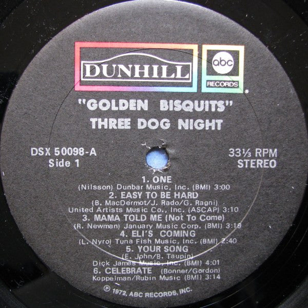 Three Dog Night - Golden Bisquits (LP, Comp, RP, Tru) (Near Mint (NM or M-)) - Image 4