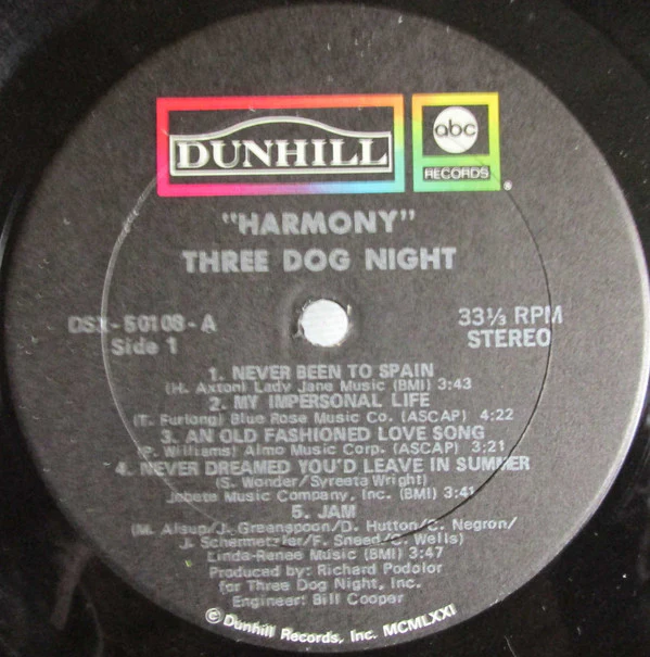 Three Dog Night - Harmony (LP, Album, Club, Rec) (Very Good Plus (VG+)) - Image 3