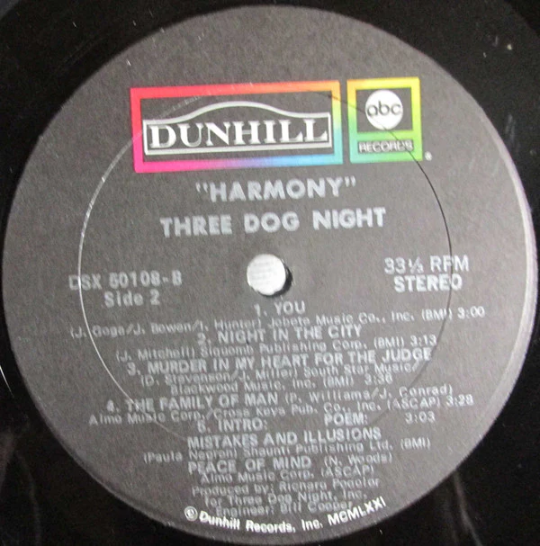 Three Dog Night - Harmony (LP, Album, Club, Rec) (Very Good Plus (VG+)) - Image 4