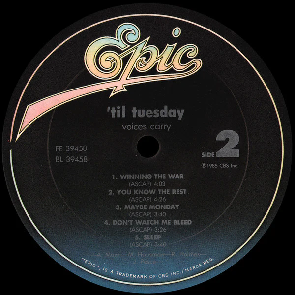 'Til Tuesday - Voices Carry (LP, Album, Pit) (Very Good Plus (VG+)) - Image 4