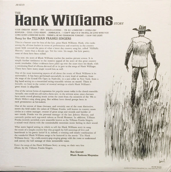 Tillman Franks Singers, Tillman Franks - The Hank Williams Story Sung By The Tillman Franks Singers (LP) (Very Good Plus (VG+)) - Image 2