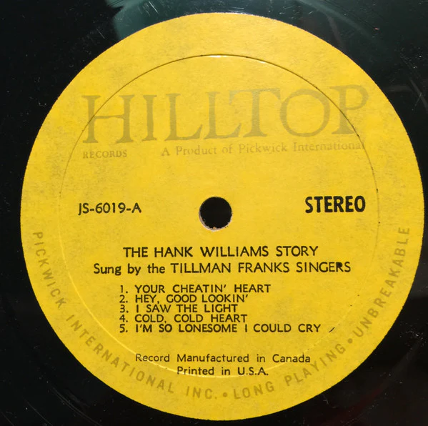 Tillman Franks Singers, Tillman Franks - The Hank Williams Story Sung By The Tillman Franks Singers (LP) (Very Good Plus (VG+)) - Image 3