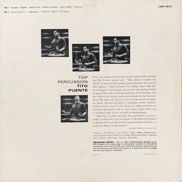 Tito Puente - Top Percussion (LP, Album) (Very Good (VG)) - Image 2