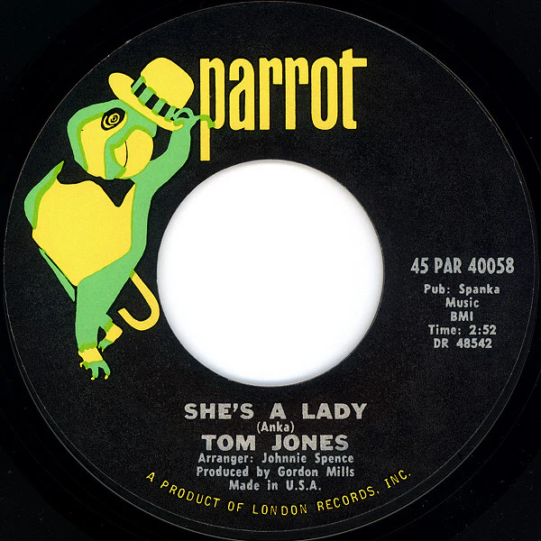 Tom Jones - She's A Lady (7", Single, Styrene, Pit) (Very Good Plus (VG+))