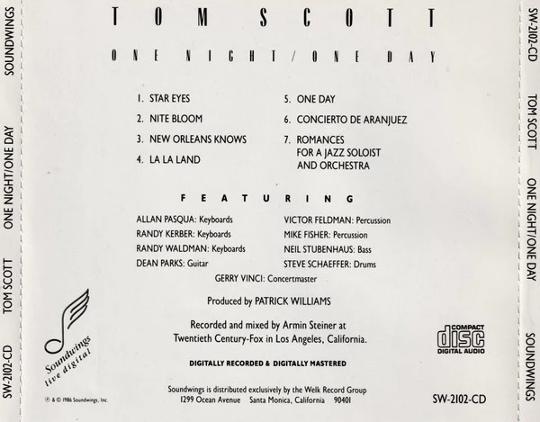 Tom Scott - One Night / One Day (CD, Album) (Very Good Plus (VG+)) - Image 2
