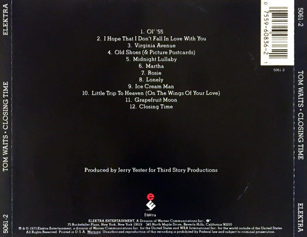Tom Waits - Closing Time (CD, Album, RE, RP, Com) (Very Good Plus (VG+)) - Image 2