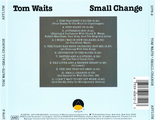 Tom Waits - Small Change (CD, Album, RE, RP) (Very Good Plus (VG+)) - Image 2