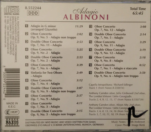 Tomaso Albinoni - Adagio (CD, Comp) (Near Mint (NM or M-)) - Image 2