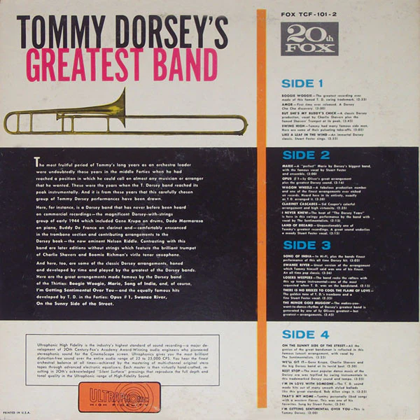 Tommy Dorsey And His Orchestra - Tommy Dorsey's Greatest Band (2xLP, Album, Mono) (Very Good Plus (VG+)) - Image 2