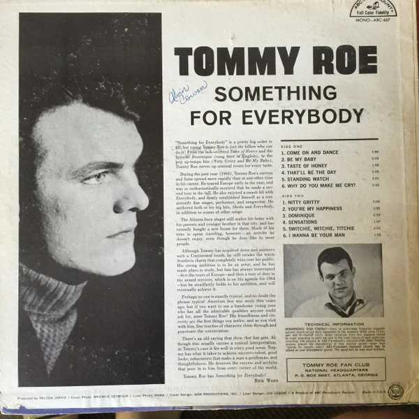 Tommy Roe - Something For Everybody (LP, Album, Mono) (Good Plus (G+)) - Image 2