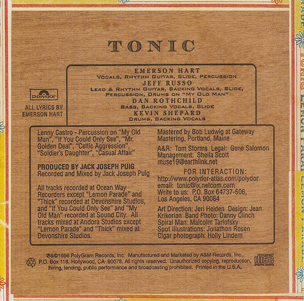 Tonic - Lemon Parade (CD, Album) (Near Mint (NM or M-)) - Image 5