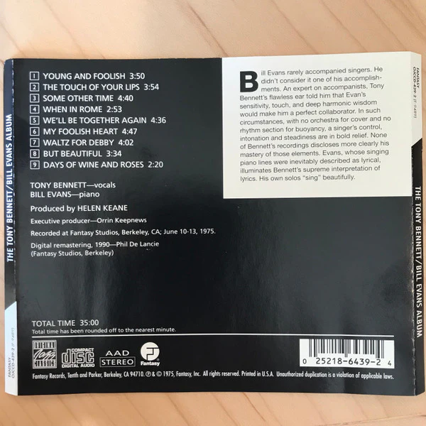 Tony Bennett / Bill Evans - The Tony Bennett / Bill Evans Album (CD, Album, RE, RM) (Very Good Plus (VG+)) - Image 2