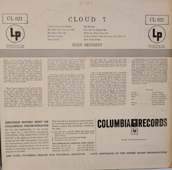 Tony Bennett Featuring Chuck Wayne - Cloud 7 (LP, Album, Mono, RE) (Very Good (VG)) - Image 2