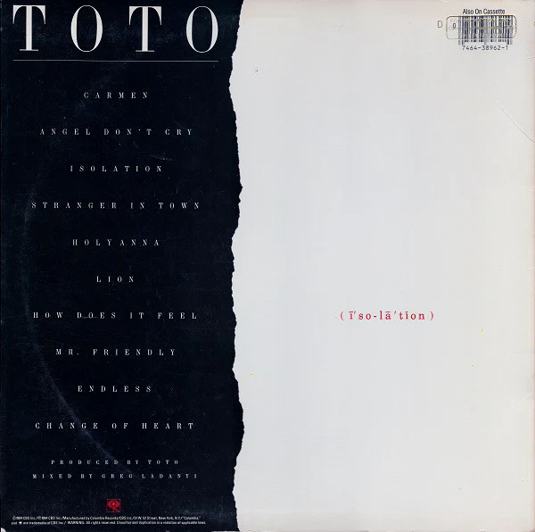 Toto - Isolation (LP, Album, Pit) (Very Good Plus (VG+)) - Image 2
