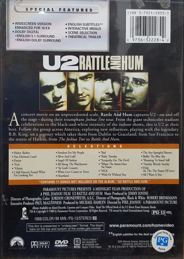 U2 - Rattle And Hum (DVD-V, RE, Multichannel, NTSC) (Near Mint (NM or M-)) - Image 2