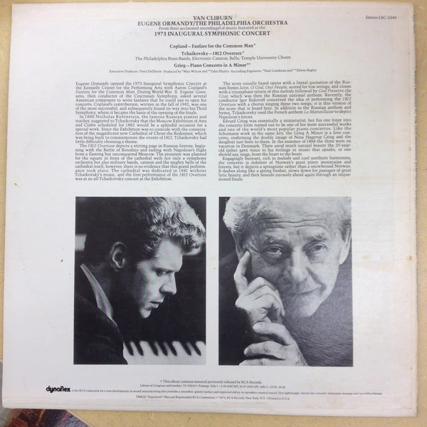 Van Cliburn, Eugene Ormandy, The Philadelphia Orchestra - Music Featured At The 1973 Inaugural Symphonic Concert (LP, Comp, RE) (Very Good Plus (VG+)) - Image 2