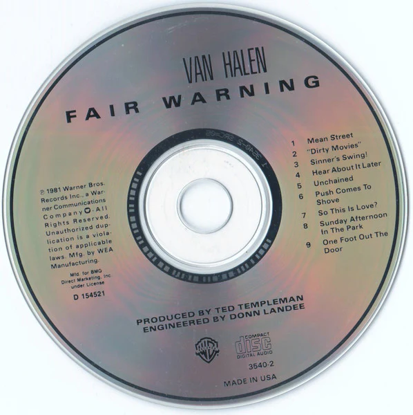 Van Halen - Fair Warning (CD, Album, Club, RE) (Very Good Plus (VG+)) - Image 3