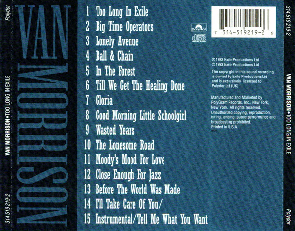 Van Morrison - Too Long In Exile (CD, Album, RP) (Very Good (VG)) - Image 2