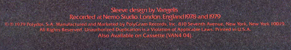 Vangelis - Opera Sauvage (LP, Album, RE, 53 ) (Very Good Plus (VG+)) - Image 5