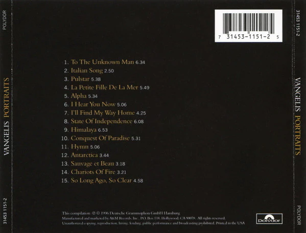 Vangelis - Portraits {So Long Ago, So Clear} (CD, Comp, RE, UML) (Near Mint (NM or M-)) - Image 2