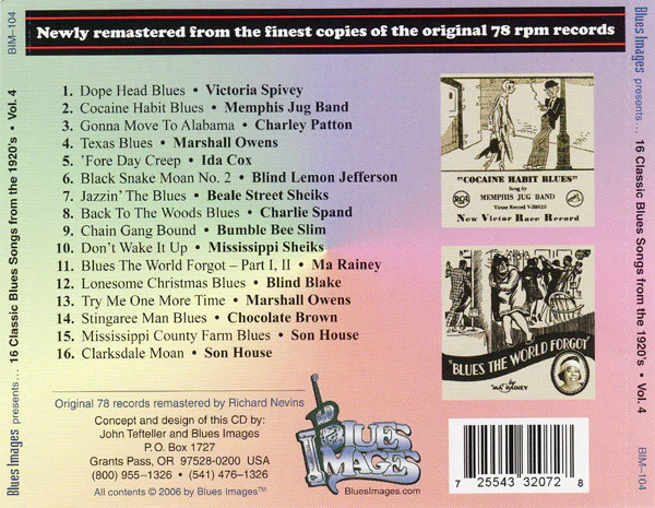 Various - 16 Classic Blues Songs From The 1920's: Vol. 4 (CD, Comp, RM) (Near Mint (NM or M-)) - Image 2