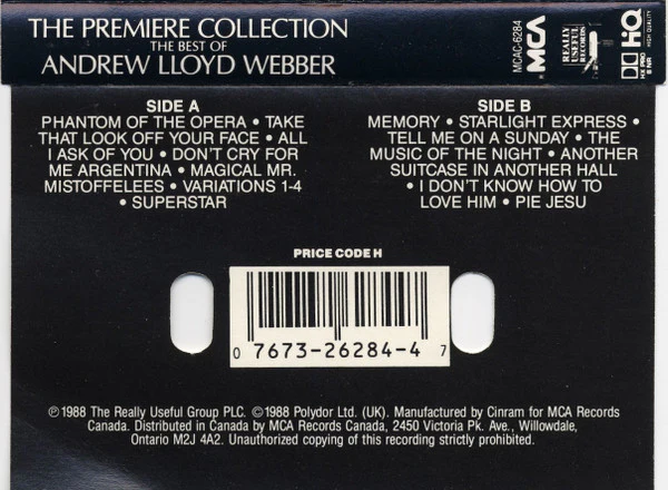 Various - Andrew Lloyd Webber - The Premiere Collection (The Best Of Andrew Lloyd Webber) (Cass, Comp, Dol) (Very Good Plus (VG+)) - Image 2