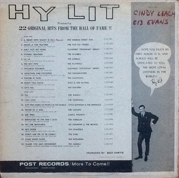Various - Hy Lit Presents 22 Original Hits From The Hall Of Fame!! (LP, Comp, Mono) (Very Good (VG)) - Image 2