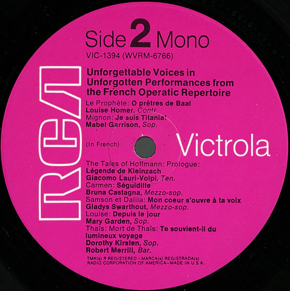 Various - Immortal Performances - Unforgettable Voices In Unforgotten Performances From The French Operatic Repertoire (LP, Comp, Mono) (Near Mint (NM or M-)) - Image 4
