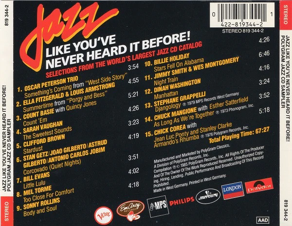 Various - Jazz Like You've Never Heard It Before - Polygram Jazz CD Sampler (CD, Comp, RM) (Very Good Plus (VG+)) - Image 2