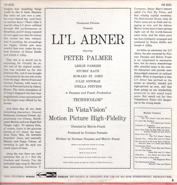 Various - Li'l Abner (The Original Sound-Track Score From The Paramount Picture) (LP, Album) (Very Good (VG)) - Image 2