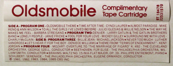 Various - Oldsmobile Complimentary Tape Cartridge (Cass, Comp) (Near Mint (NM or M-)) - Image 2