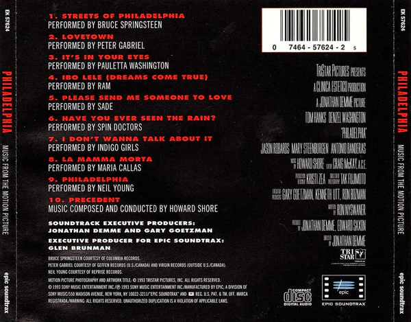 Various - Philadelphia (Music From The Motion Picture) (CD, Comp) (Near Mint (NM or M-)) - Image 2