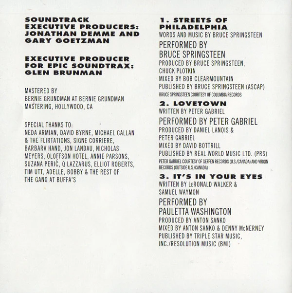Various - Philadelphia (Music From The Motion Picture) (CD, Comp) (Near Mint (NM or M-)) - Image 4
