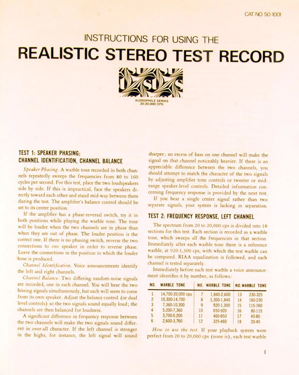 Various - Realistic Stereo Test Record (LP, Album, RP) (Very Good Plus (VG+)) - Image 5