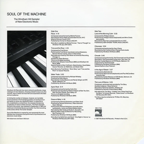 Various - Soul Of The Machine (The Windham Hill Sampler Of New Electronic Music) (LP, Comp, Smplr) (Near Mint (NM or M-)) - Image 5