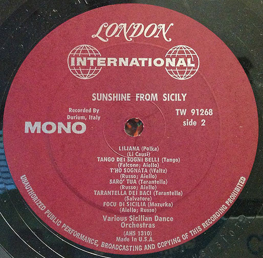 Various - Sunshine From Sicily (LP, Mono) (Near Mint (NM or M-)) - Image 3