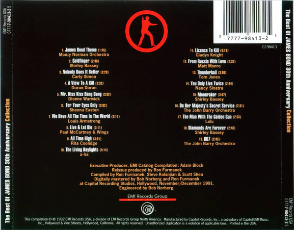 Various - The Best Of James Bond (30th Anniversary Collection) (CD, Comp, RE) (Near Mint (NM or M-)) - Image 2