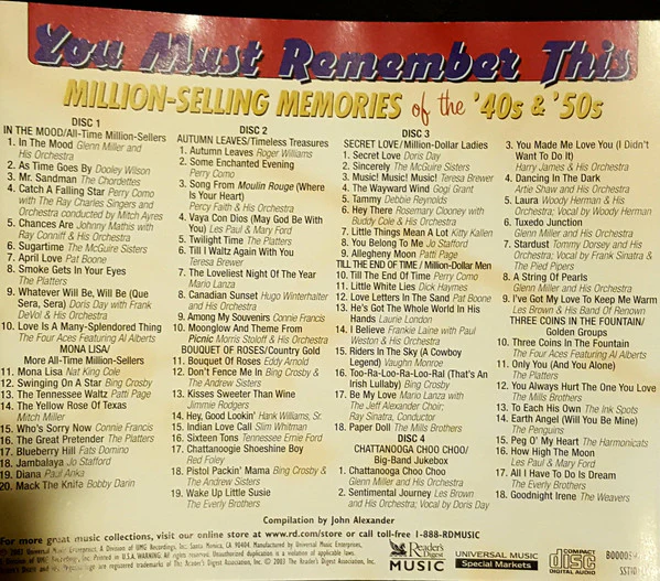 Various - You Must Remember This - Million-Selling Memories Of The 40s & 50s (4xCD, Comp, Col) (Near Mint (NM or M-)) - Image 2