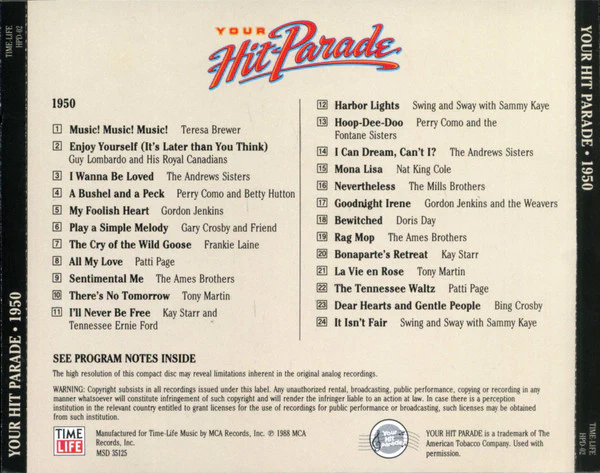 Various - Your Hit Parade 1950 (CD, Comp, RM) (Near Mint (NM or M-)) - Image 2