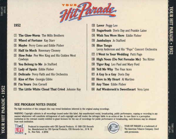 Various - Your Hit Parade 1952 (CD, Comp, RM) (Near Mint (NM or M-)) - Image 3