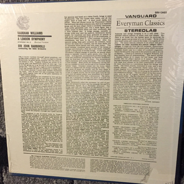 Ralph Vaughan Williams - Hallé Orchestra, Sir John Barbirolli - A London Symphony (Revised Version) (LP) (Mint (M)) SEALED NEW OLD STOCK - Image 2