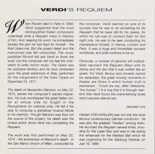 Verdi*, Berliner Philharmoniker, Herbert Von Karajan - Requiem (2xCD, RE) (Very Good (VG)) - Image 3
