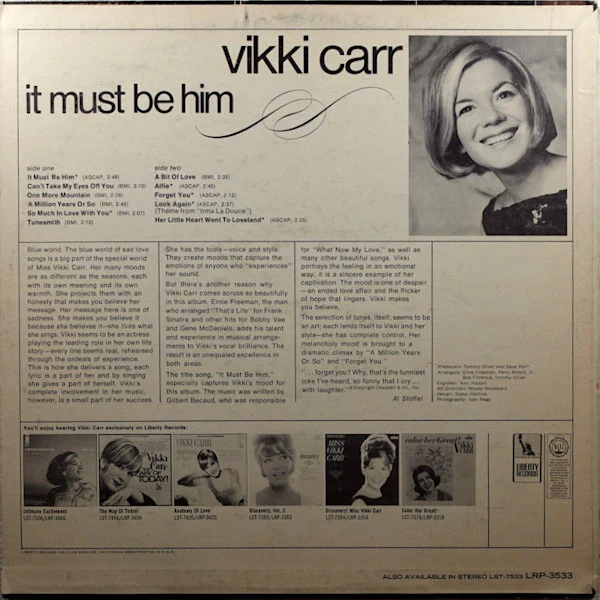 Vikki Carr - It Must Be Him (LP, Album, Mono) (Very Good Plus (VG+)) - Image 2