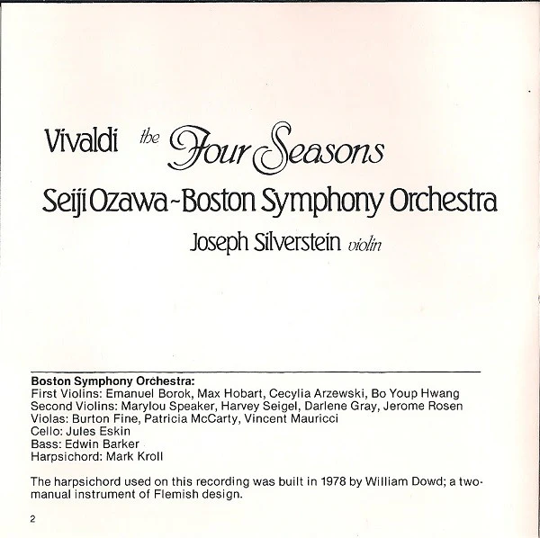 Vivaldi* - Seiji Ozawa, Boston Symphony Orchestra, Joseph Silverstein - The Four Seasons (CD, Album, RE) (Near Mint (NM or M-)) - Image 4