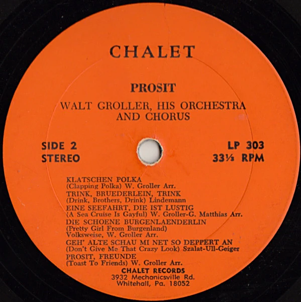 Walt Groller And His Orchestra - Prosit (LP, Album) (Very Good (VG)) - Image 4