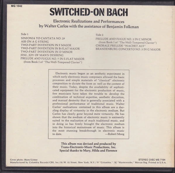 Walter Carlos - Switched-On Bach (Reel, 4tr Stereo, 7" Reel, Album) (Very Good Plus (VG+)) - Image 2