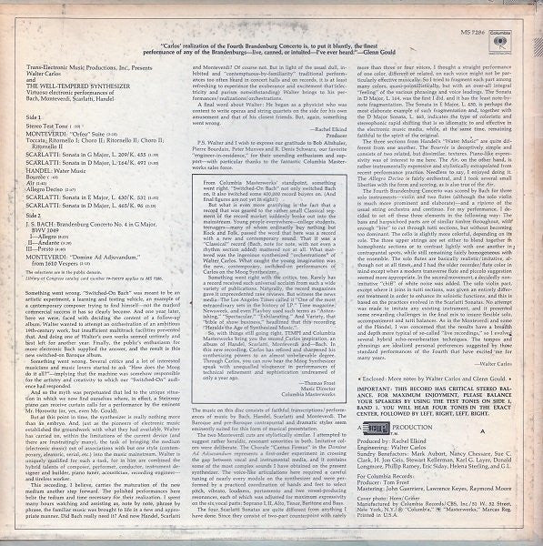 Walter Carlos - The Well-Tempered Synthesizer (LP, Album, RE, San) (Very Good (VG)) - Image 2